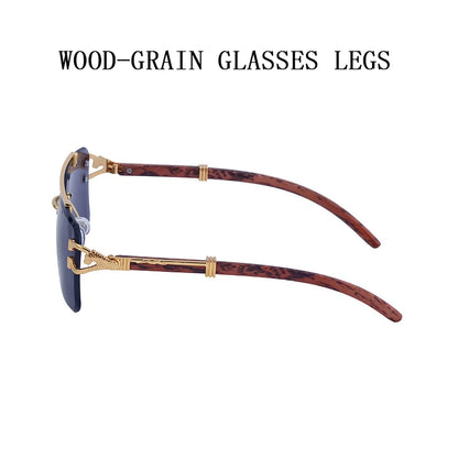 Rimless Sunglasses Vintage Sunglasses Women Luxury Fashion Glasses Square Wood Grain Shades