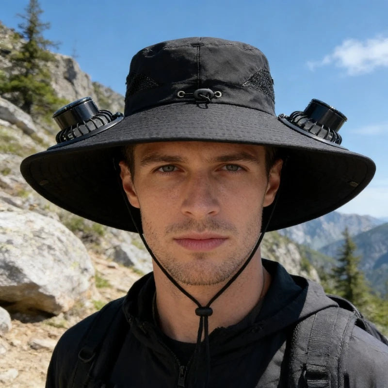 Solar Fan Sun Hat With Dual Fans And USB Charging