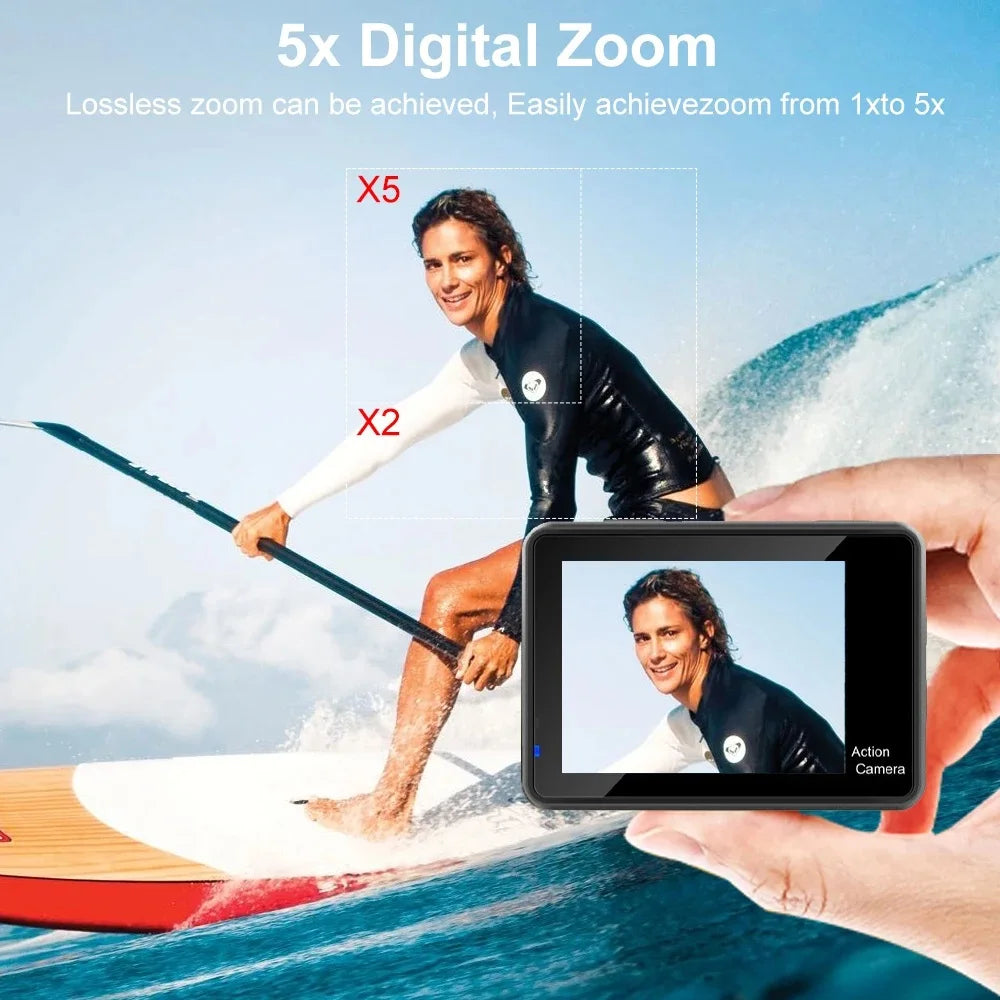 5K Ultra HD Action Camera with Dual Touch Screen WiFi EIS and 30M Waterproof Case