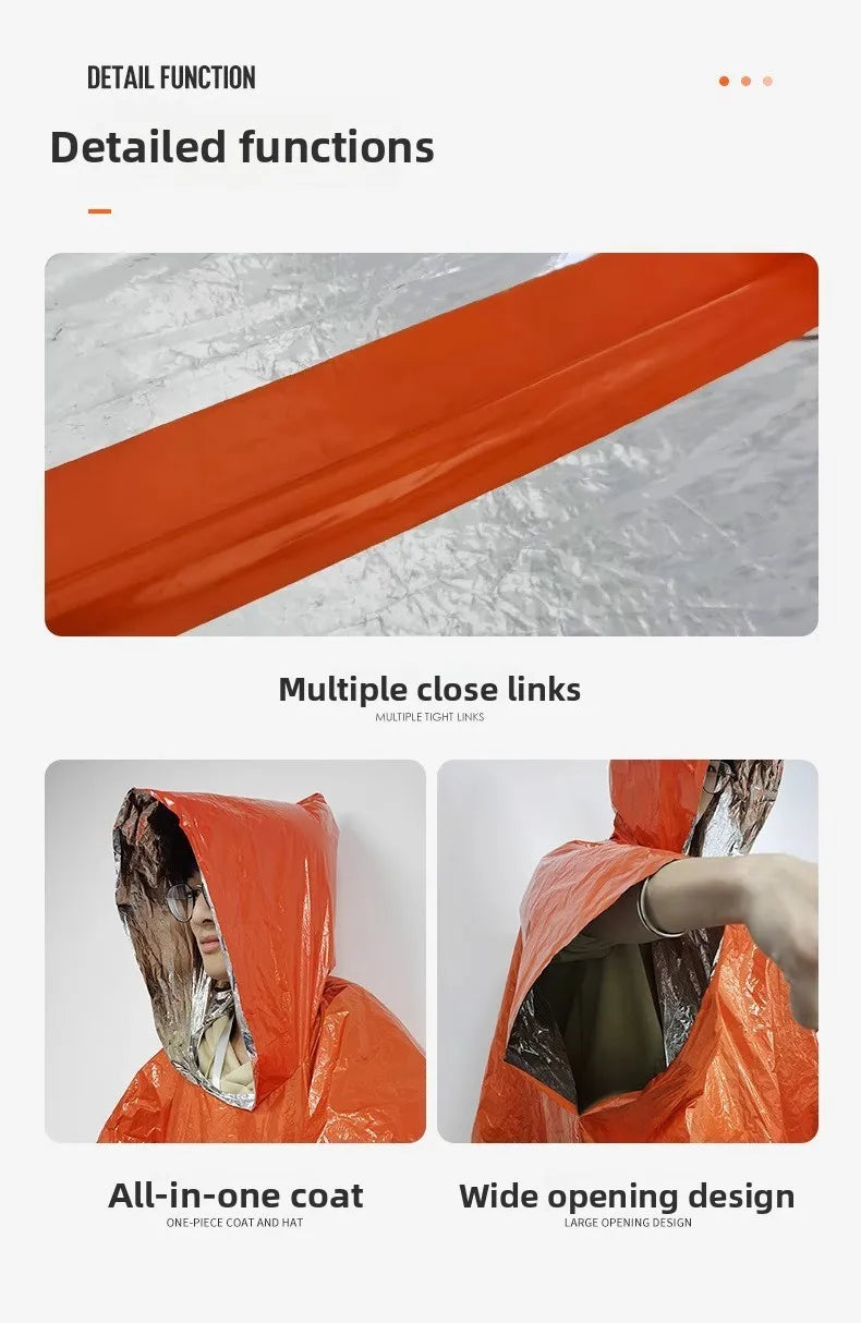 2 Pack Emergency Thermal Rain Ponchos with Hood for Hiking and Camping
