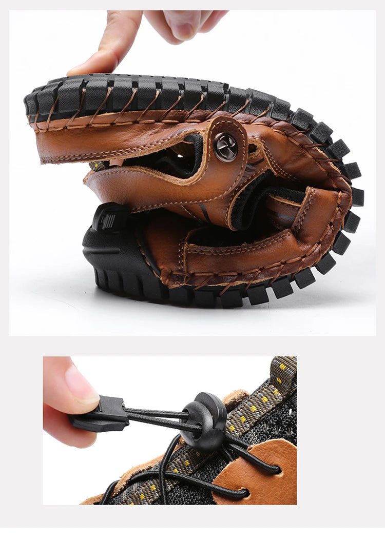 Shoes Summer Slippers Genuine Leather Non-slip Beach Shoes Male Outdoor Casual Sandals Slippers Handmade Sewing