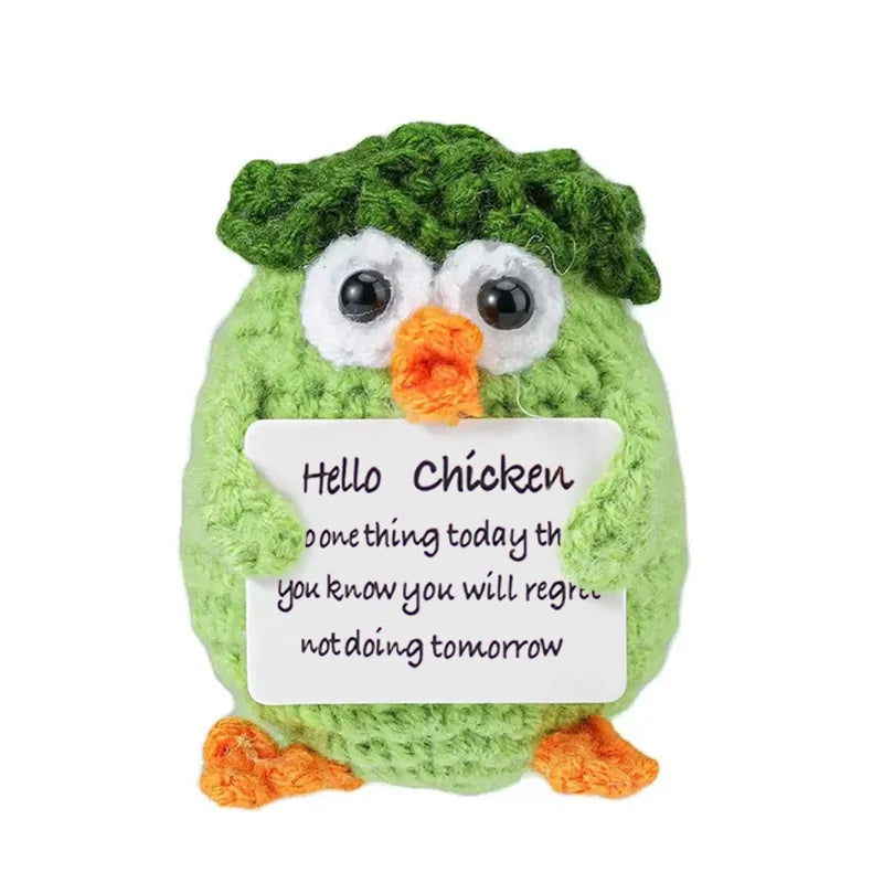 3 Pcs Positive Crochet Hedgehog Doll with Affirmation Card Home Room Decoration Funny Handmade Plush Doll Ornaments Christmas Gifts