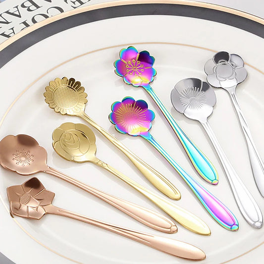 Creative exquisite flower design 304 Stainless Steel sakura Spoon Ice Cream Coffee Spoon Dessert Kitchen Tableware Accessories