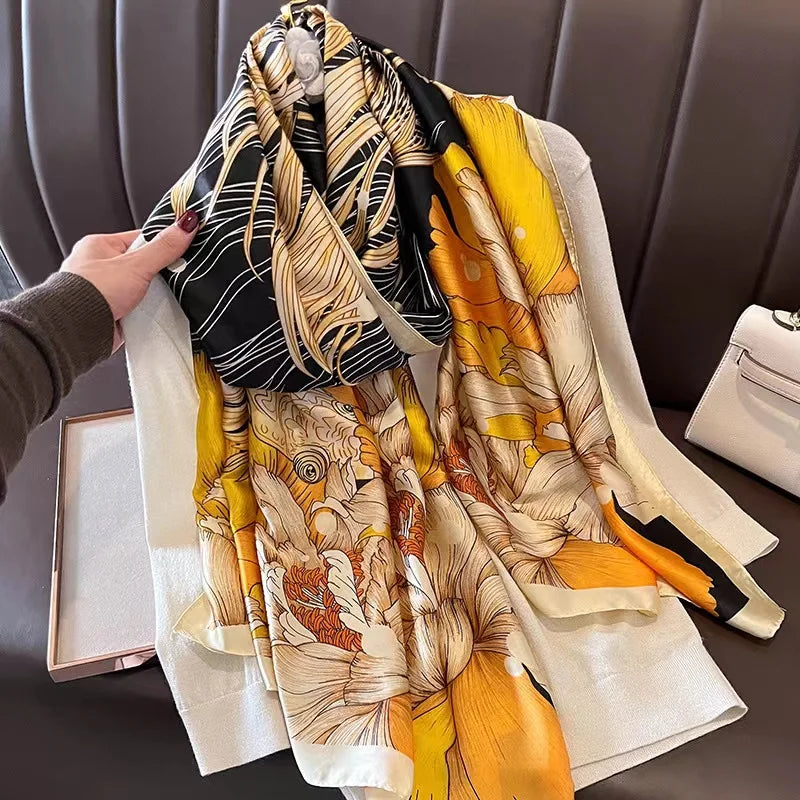 Women Summer Silk Scarves Shawl Lady Wrap Soft Female Echarpe Designer Beach Stole Bandana foulard muffler
