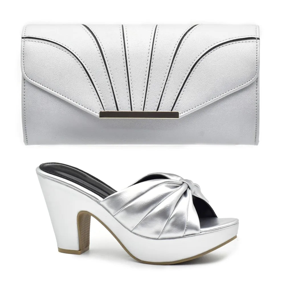 Italian Design Fashion African Women's High Heel Comfortable Shoes and Bags Set Leather Wedges Shoes for Women