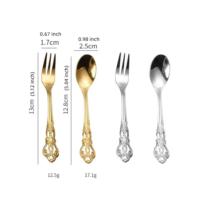 Stainless Steel Small Spoon Gold Royal Mini Spoon Fork for Dessert Coffee Fruit Tea Western Tableware Silverware Gift Home Docor