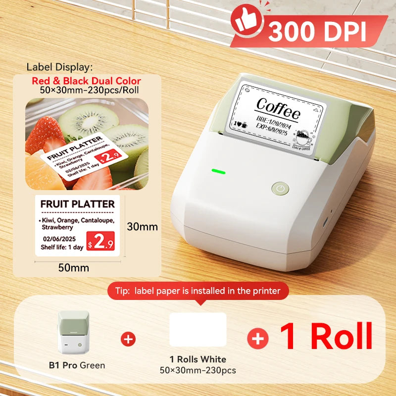 B1 Pro Label Printer 300 DPI, Bluetooth Thermal Label Maker with Red & Black Printing, Photo Labels for Business & Home