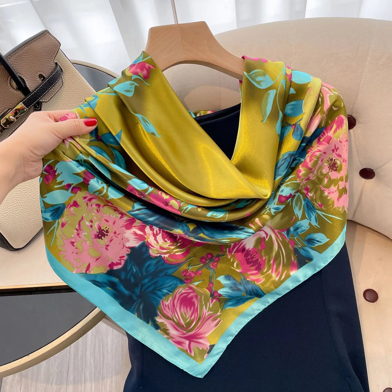 Square Women Scarves Silk Office Ladies Hair Neck Bandanna Headband Foulard Headcloth Muslim Headscarf Female muffler