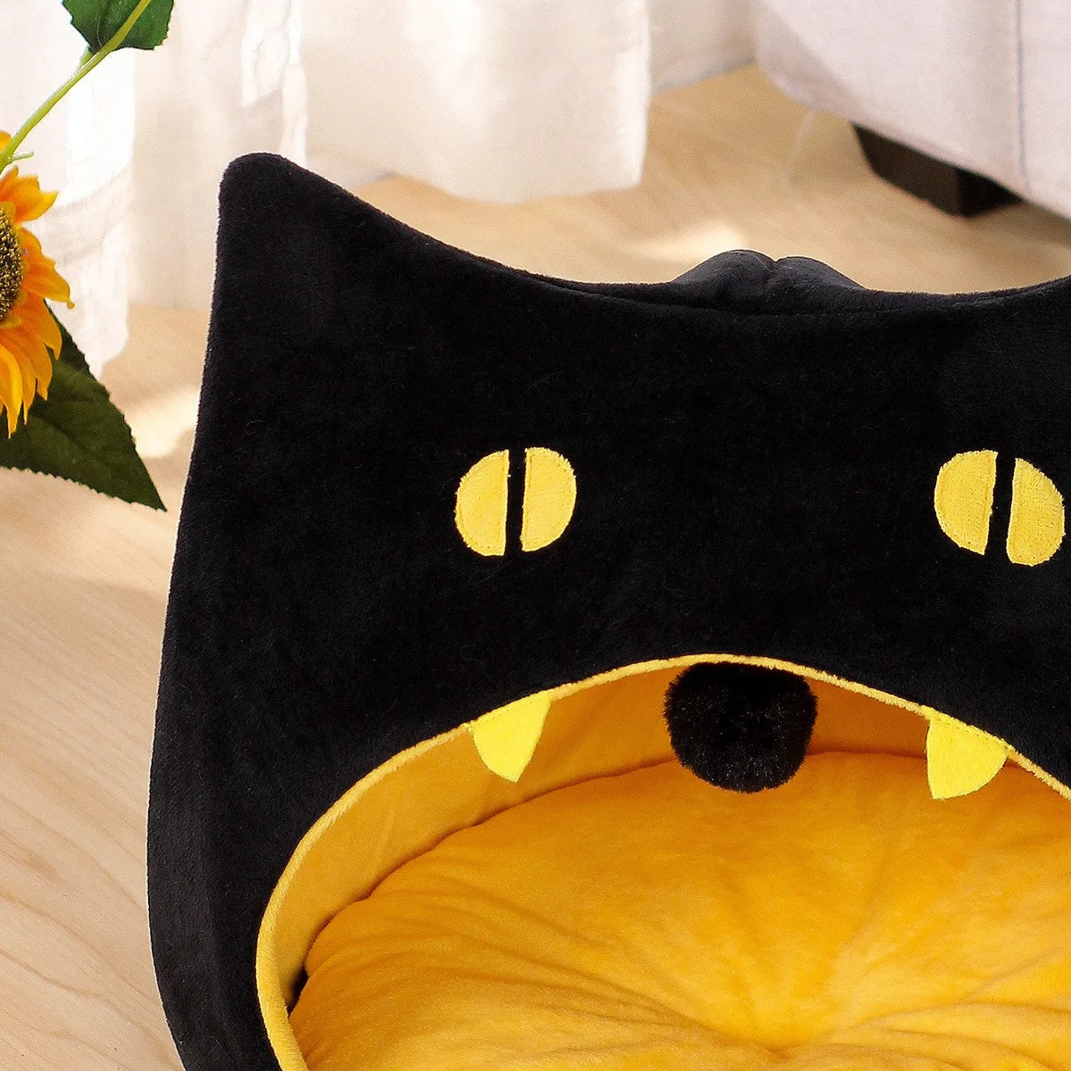 Warm Corduroy Pet House Bed Black for Cats and Small Dogs