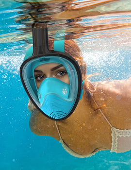 Full Face Snorkel Mask Snorkeling with Camera Mount 180 Degree Panoramic View Anti-Fog Anti-Leak Snorkeling Set for Adult Kids