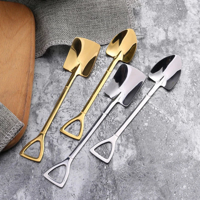 4/2pcs Stainless Steel Shovel Spoon Creative Coffee Spoons Ice Cream Dessert Scoops Teaspoon Kitchen Tableware Cutlery Set Gift