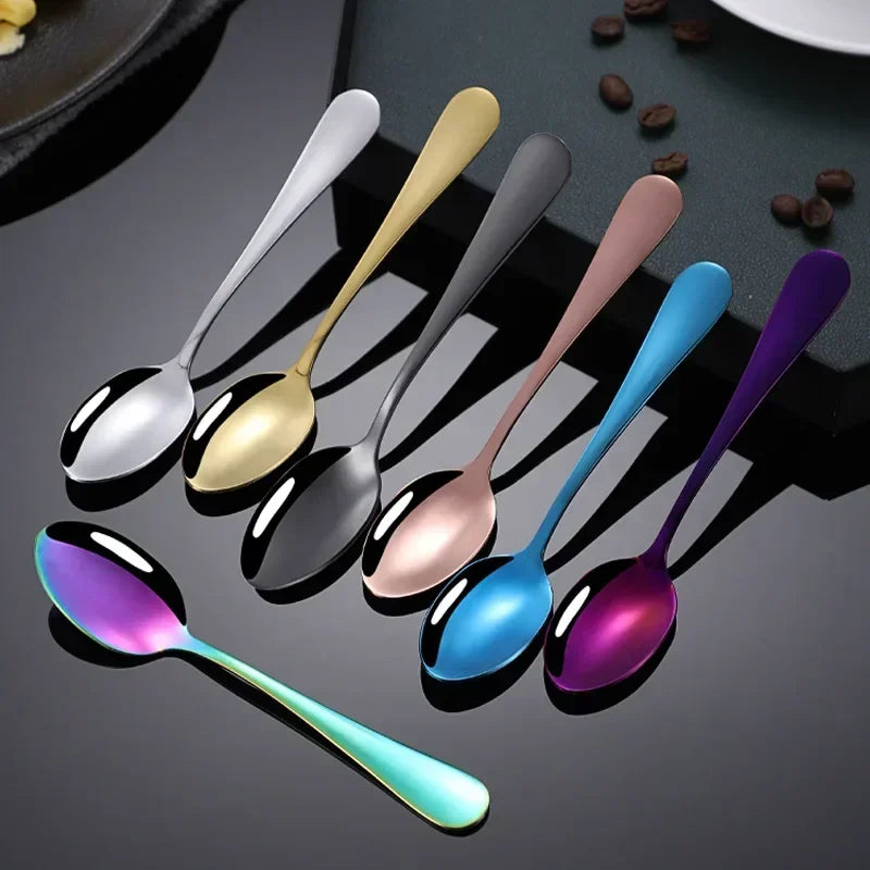 Small Gold Korean Spoon Mini Stainless Steel Soup Spoon Multi-purpose Tableware for Dessert Seasoning Coffee Cake Gift