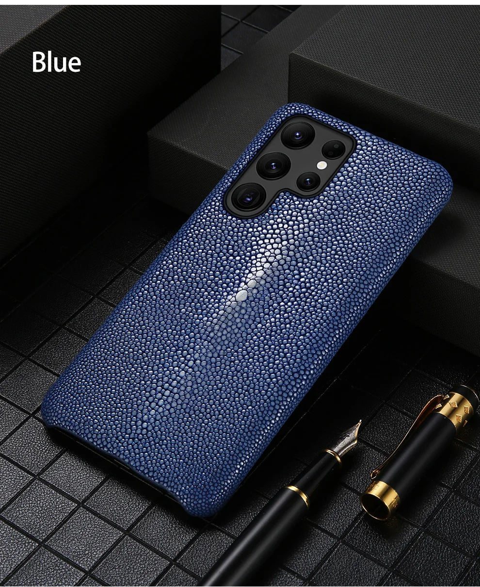 Luxury Genuine Stingray Leather Case for Samsung Galaxy S26 / S26 Ultra / S25 / S25 Plus / S24 / S23 5G – Magnetic Anti-Scratch Back Cover