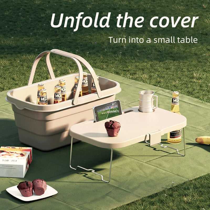 Outdoor Storage Box Folding Table Camping Foldable Hand Basket Picnic Car Trunk Barbecue Gathering Waterproof Tableware