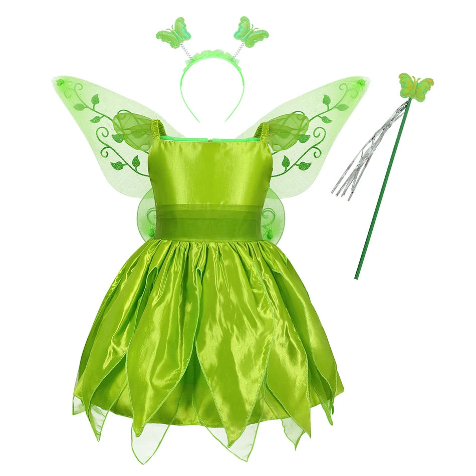 Tinker Bell Costume Kids Green Tinkerbell Fancy Dress Fairy Princess Cosplay Christmas Carnival Party