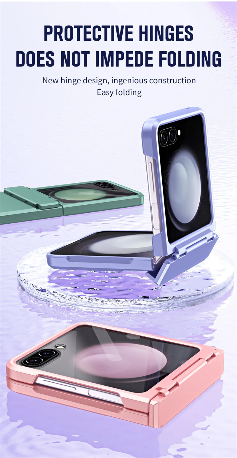 For Samsung Galaxy Z Flip 6 5 Flip5 Case Luxury Matte With Mirror Film Folding Hinge Shockproof Protection Hard Cover accessory
