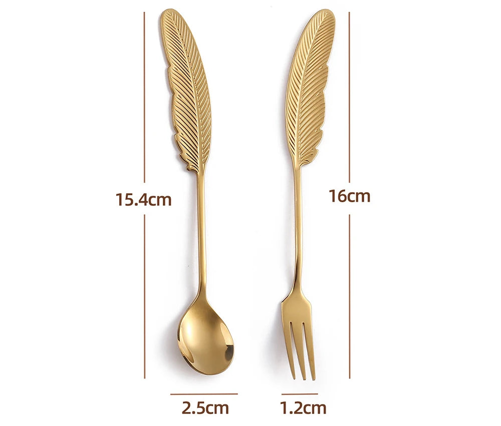 Stainless Steel Feather Spoon, Creative Coffee and Dessert Spoon, Elegant Design for Tea, Ice Cream, Decorative Kitchen Utensils