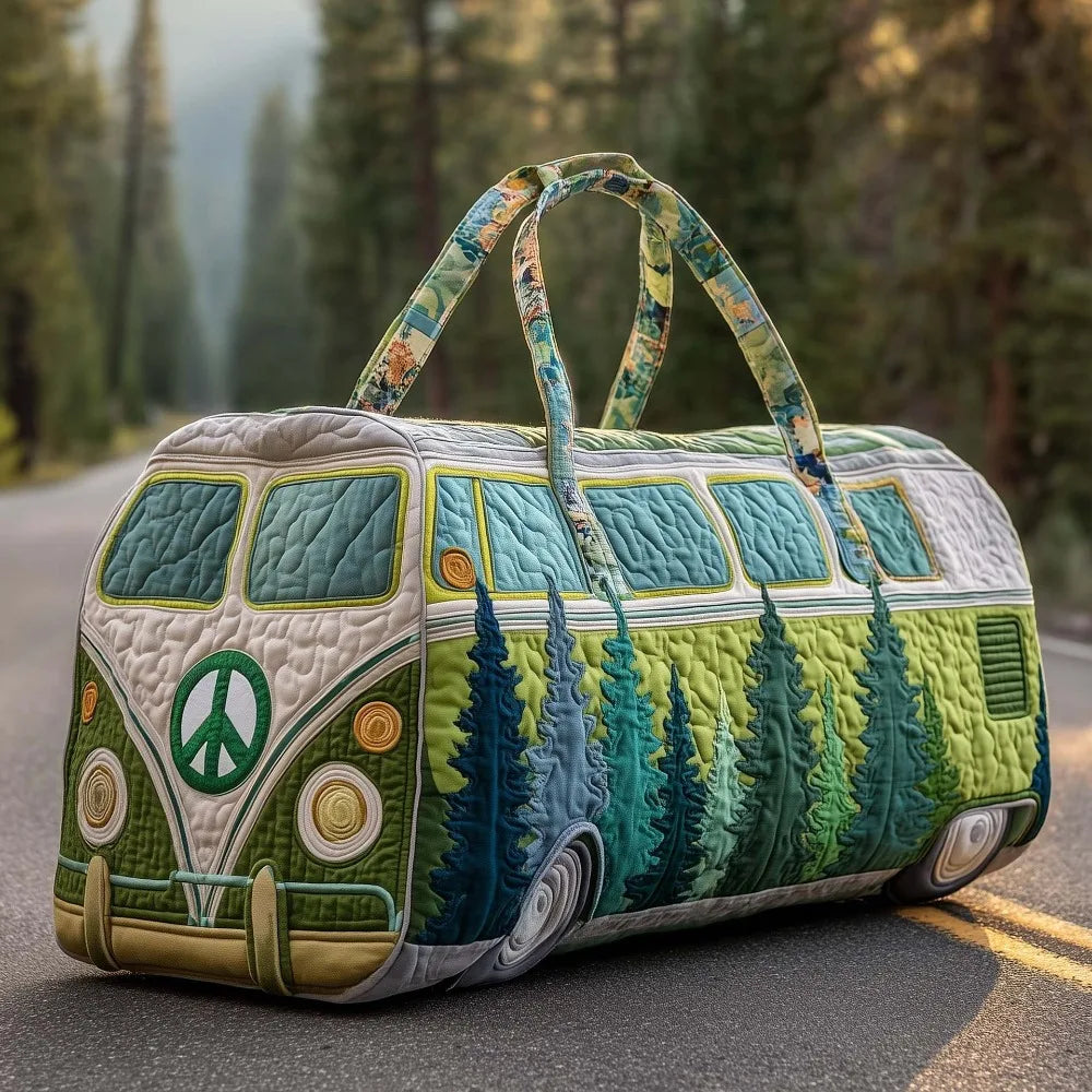 3D Quilted Bus Print Travel Duffle Bag Large Capacity Gym Tote