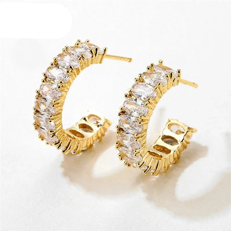 Trendy AAA Baguette Cubic Zirconia T Stone Hoop Earring