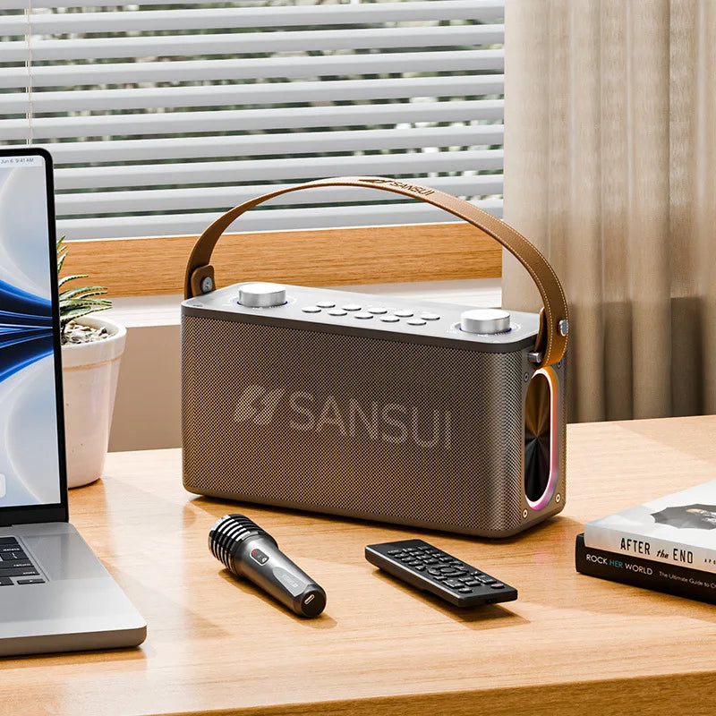 SANSUI T93 60W powerful stereo party speaker outdoor portable karaoke sound system wireless Bluetooth with microphone TF/AUX/USB