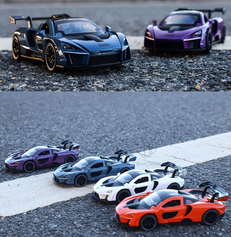 1/32 Diecasting Alloy Senna Sports Car Models Toys Simulation Vehicles with Sound Light Pull Back Supercar Toys