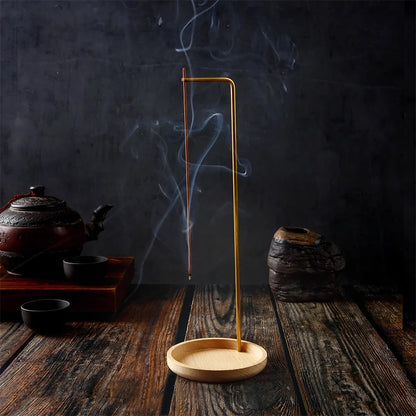 1Pcs Creative Brass Incense Holder Upside Down Wooden Incense Burner Incense Plate Ash Catcher Buddhism Supplies Home Decor