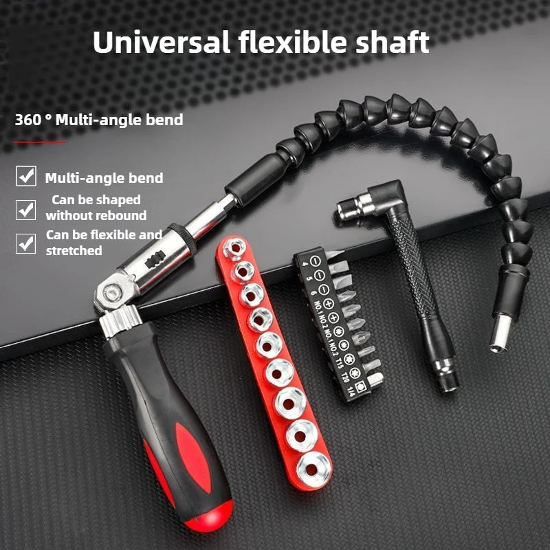 12pcs Flexible Shaft Movable Screw Rotating Ratchet Plum Blossom L-type Screwdriver, Full Set of Electric Universal Screwdriver