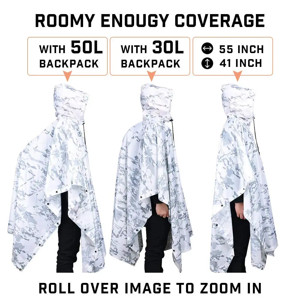 Snow White Camouflage Waterproof Rain Poncho with Storage Bag