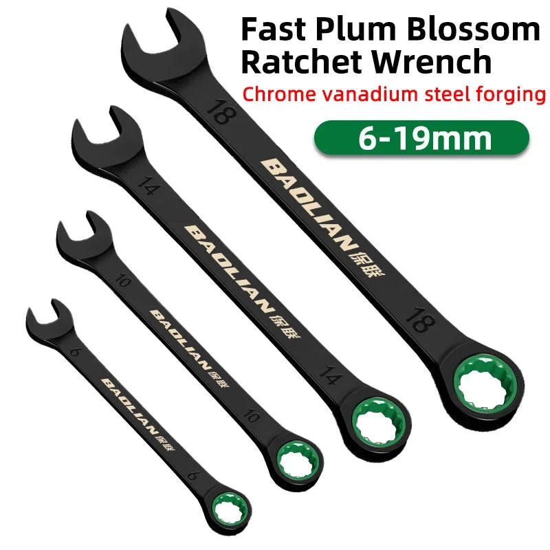 Dual Directional Fast Plum Blossom Ratchet Wrench, Industrial Grade Automatic Small Opening Dual-use Wrench Tool