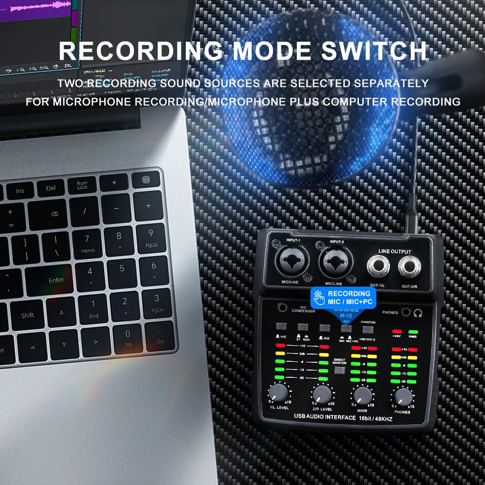 M12 2 Channel USB Audio Interface for Recording and Streaming