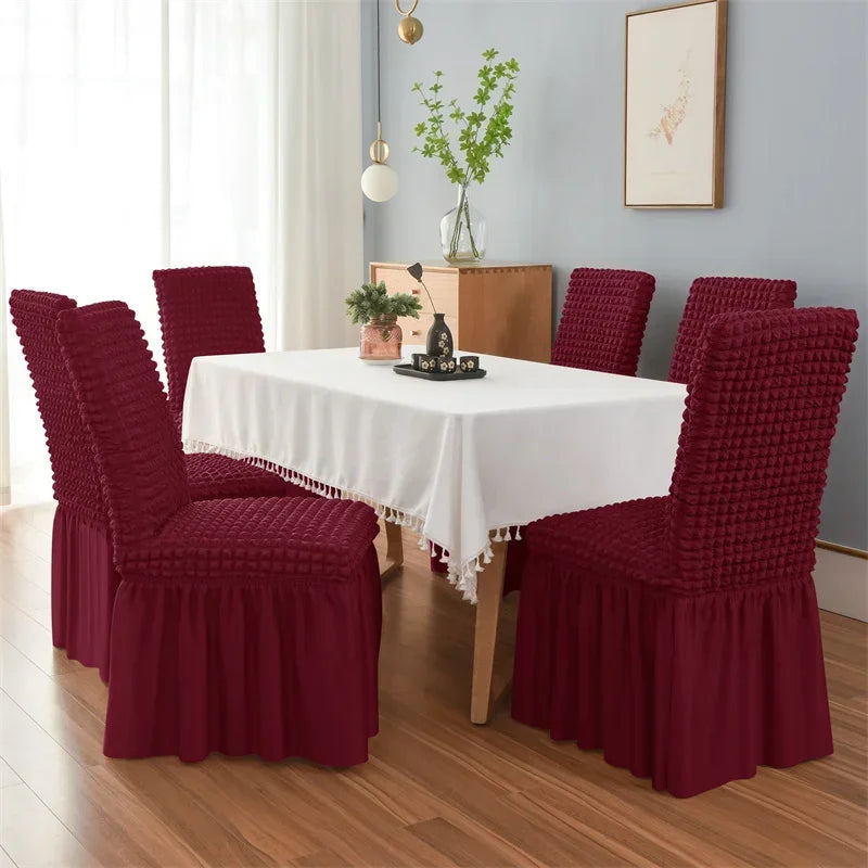 1PC Seersucker Chair Cover with Skirt Stretch Wedding Chairs Covers Dining Room Universal Size Seat Slipcovers for Banquet Party