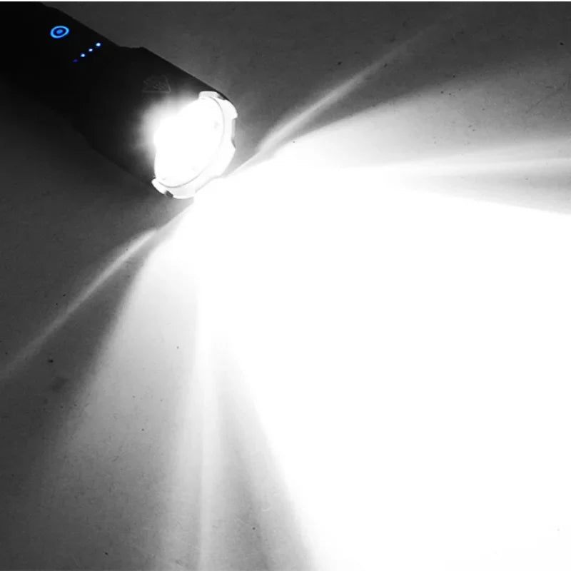 High Power Tactical Flashlight Rechargeable Zoom LED Torch with 5 Charging Modes Pen Clip