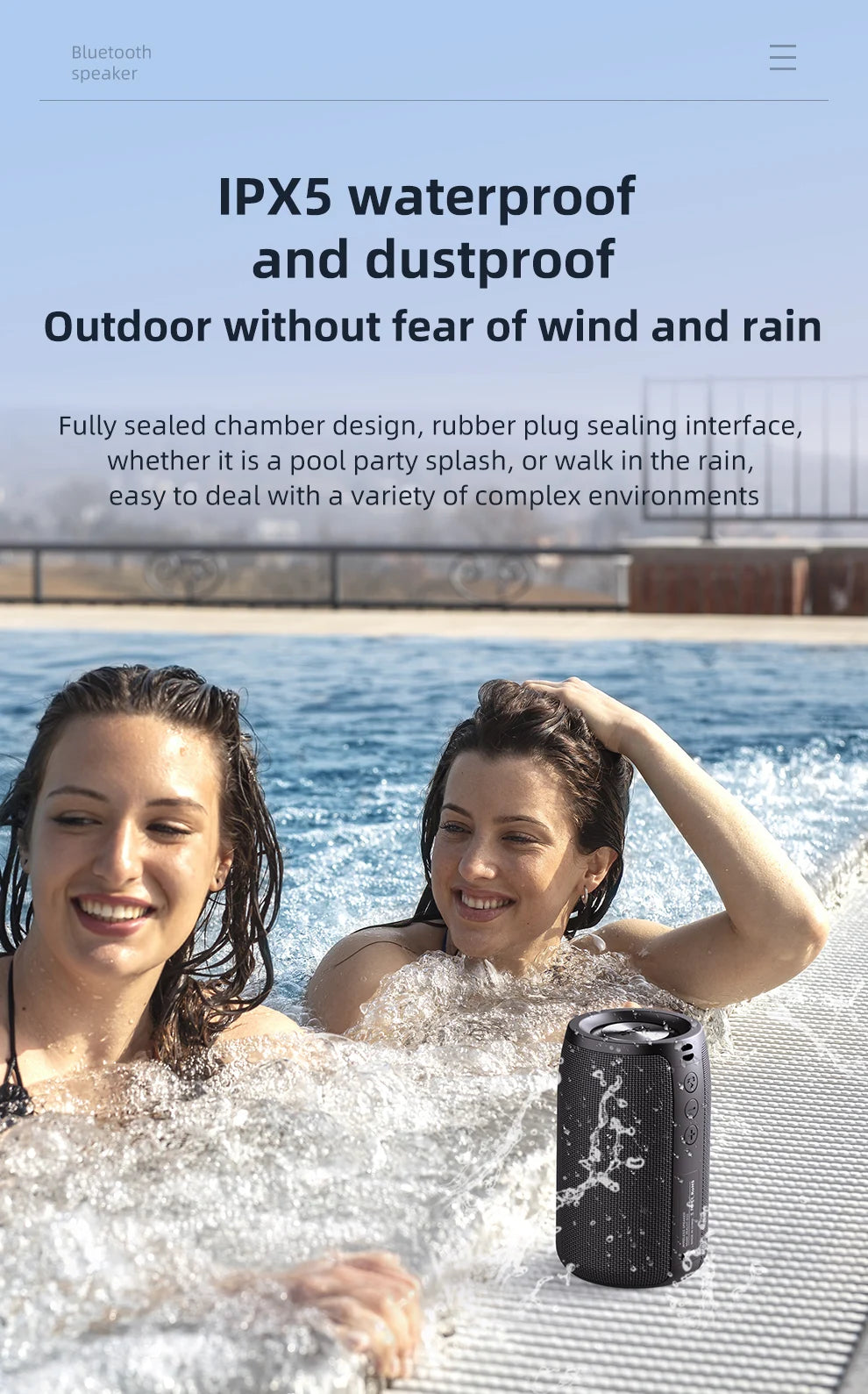 Portable Wireless Speaker Subwoofer Stereo Waterproof Powerful Column Outdoor Speakers Boom Box TF Card & AUX Audio