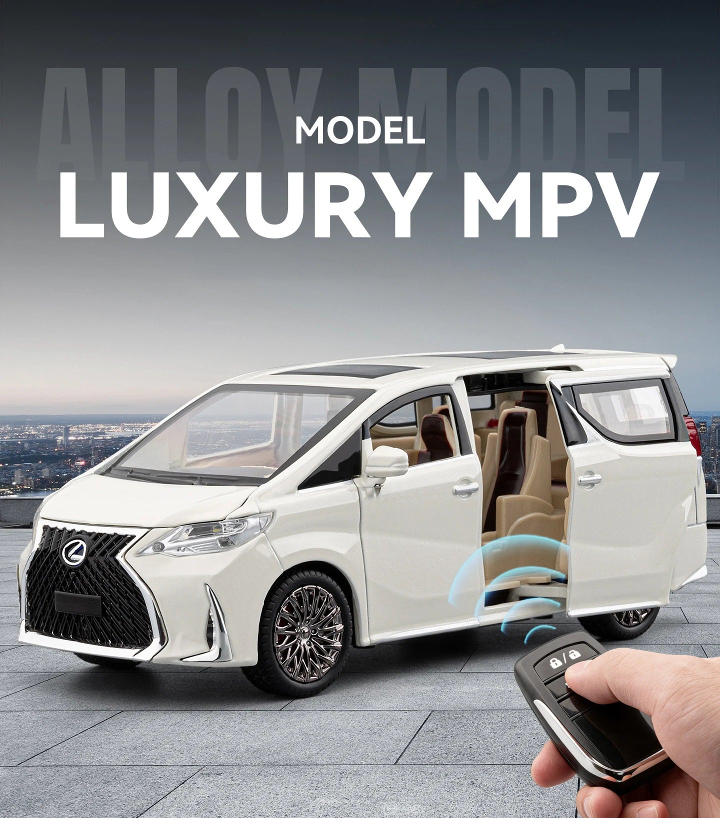 1 24 Scale Alloy MPV Diecast Pull Back Model Car with Sound and Light