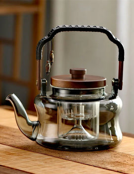 850ml Wooden Handle Glass Teapot with Infuser Household Heat-Resistant Brewing Tea Coffee Pot Kungfu Tea Set Teaware