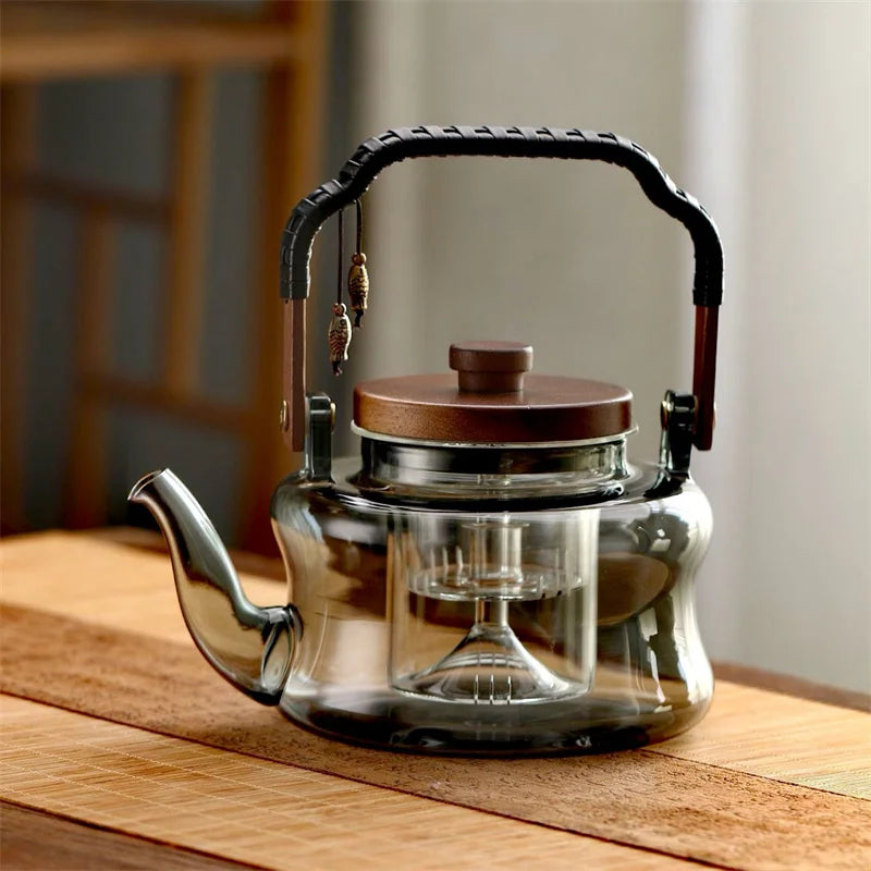 850ml Wooden Handle Glass Teapot with Infuser Household Heat-Resistant Brewing Tea Coffee Pot Kungfu Tea Set Teaware