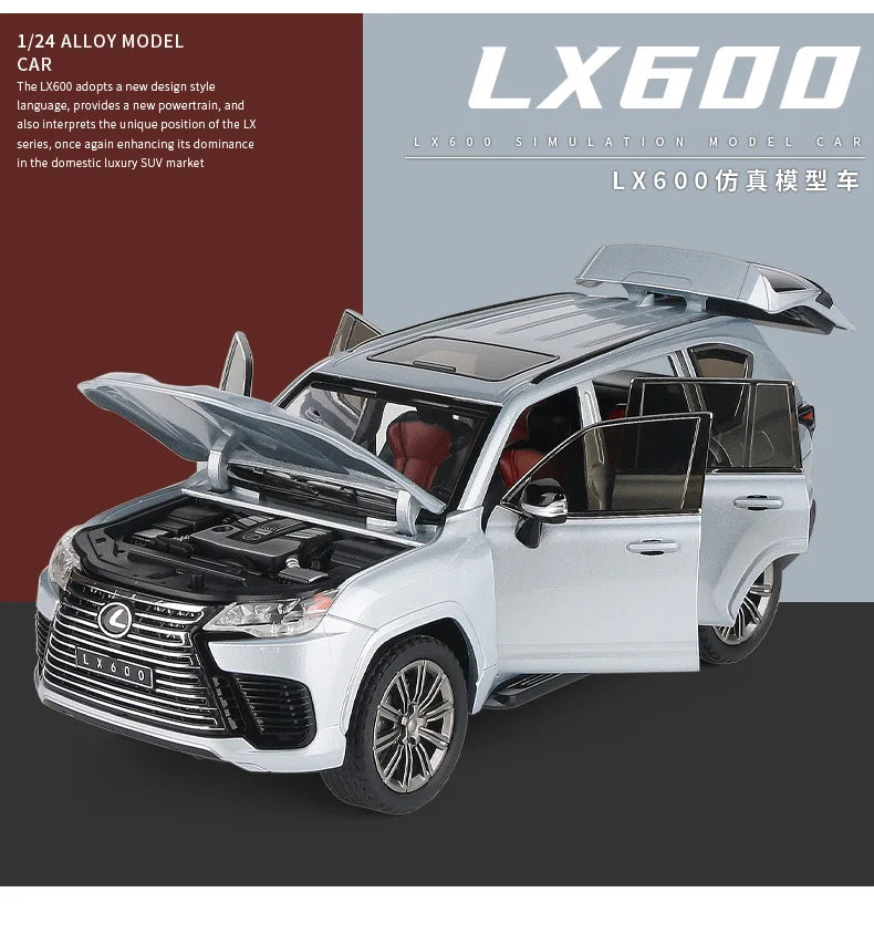 1:24 Lexus LX600 SUV Metal Model Car Toys Alloy Diecast Simulation Offroad Vehicles Sound And Light Cars