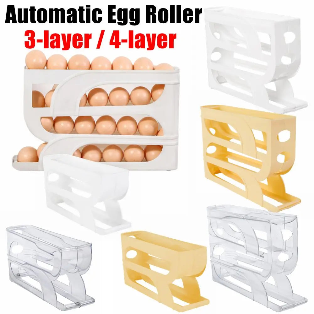 Large Capacity 3/4-Layer Automatic Egg Roller – Space-Saving Refrigerator Egg Storage Box for Kitchen