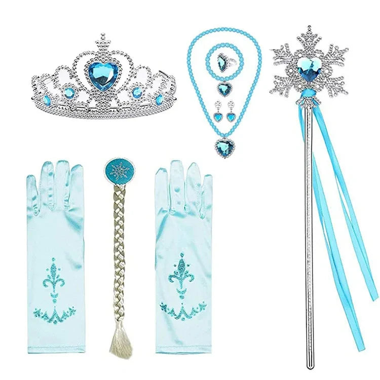 Girl Elsa Cosplay Accessories  Princess Snow Queen Dress Up Jewelry Wand Crown Necklace Earclips Photography Role Play Props
