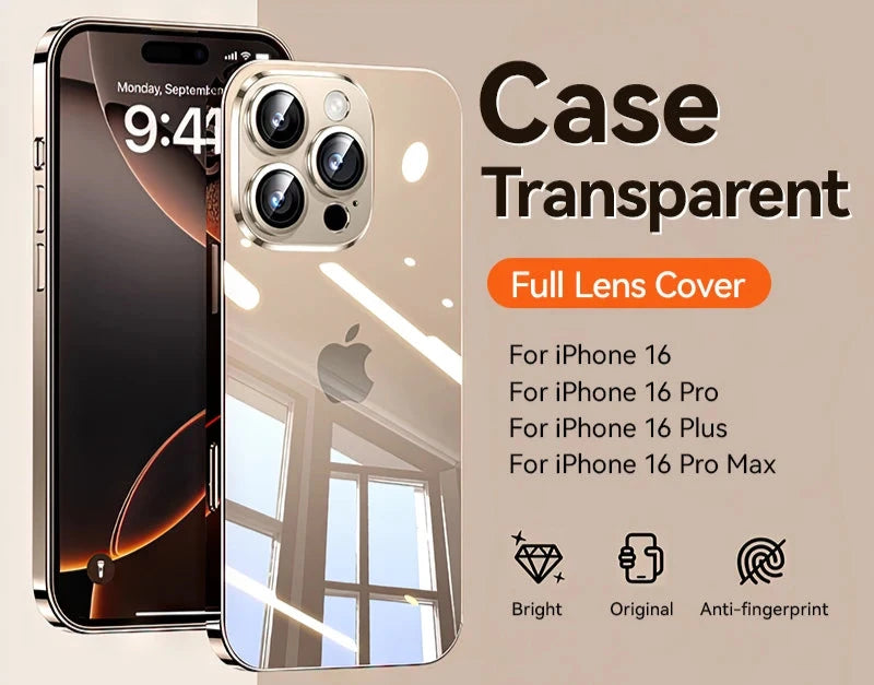 Case For iPhone 16 Pro Max Case Transparent PC Anti-Yellow Material Lens Protection Cover For iPhone 16 Pro 16 Plus Case