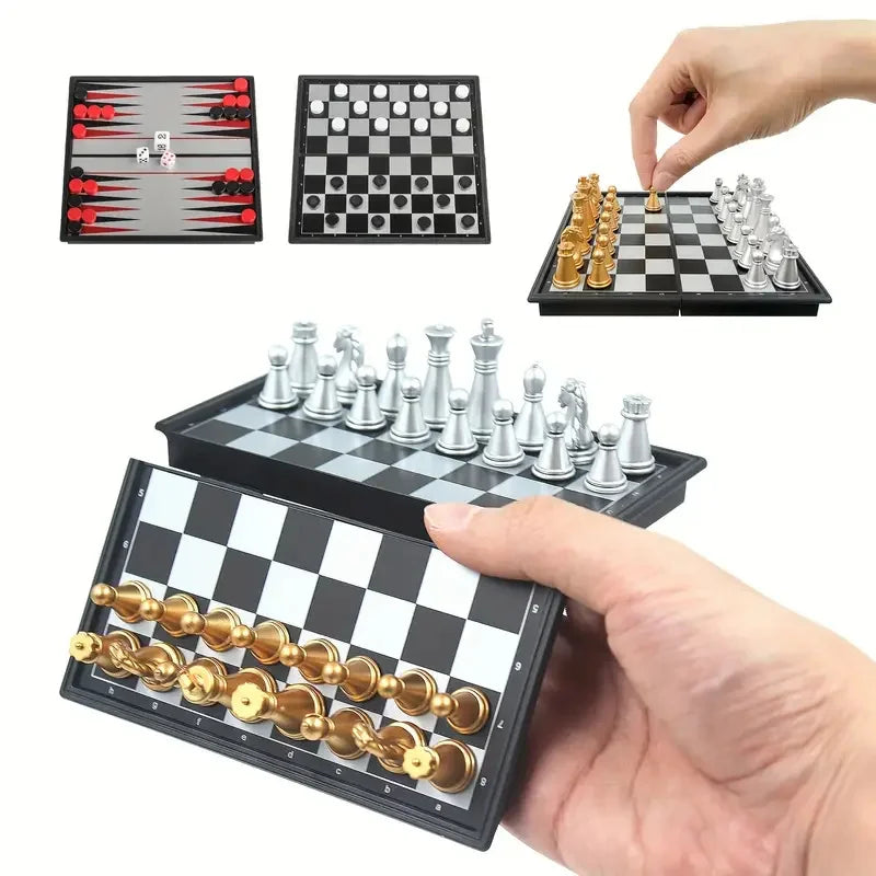 Mini Magnetic Chess Board Game Toys Folding Magnetic Plastic Chessboard Portable Interactive Toy for Kids Adult Birthday Gift