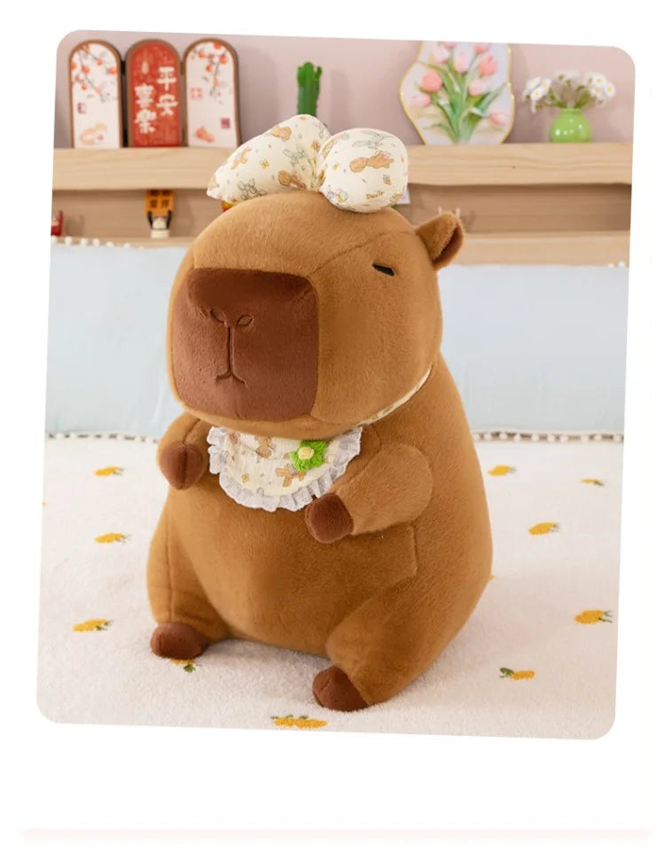 55cm Kawaii Capybara Plush Toy Cartoon with Bow Apron Stuffed Doll Large Cute Baby Gift Kids Birthday Xmas High Quality