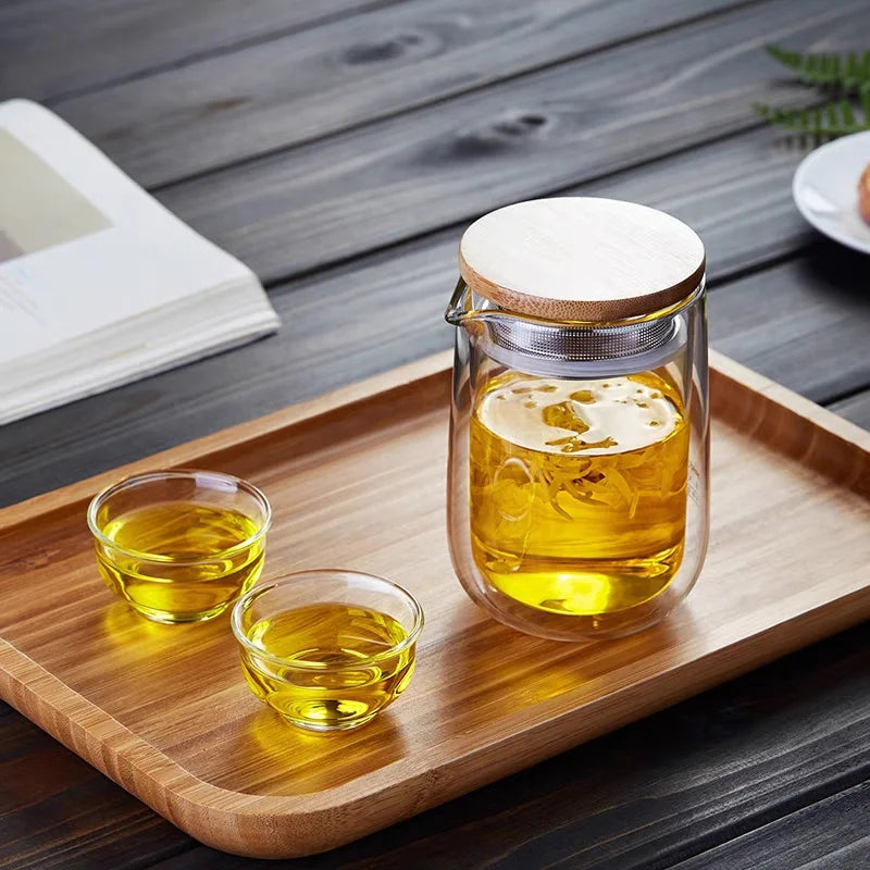 220ml Heat Resistant Double Layer Glass Teapot Kungfu Tea Maker Pot ChaHai Tea Ceremony Fair Cup Tea Dispenser Teaware