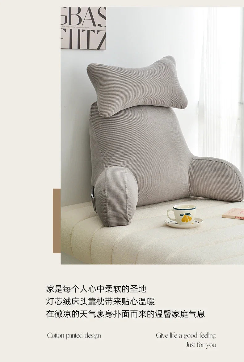 Reading Pillow Dark Grey Backrest with Arms Ultra-Comfy Removable Microplush Cover & Detachable Neck Roll