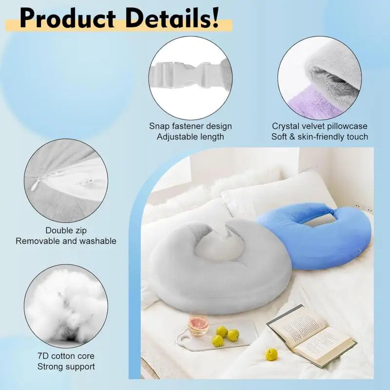 Ergonomic U-Shaped Gaming Pillow with Adjustable Arm Rest Support for Adults lap Cushion Reading Comfort Portable Design