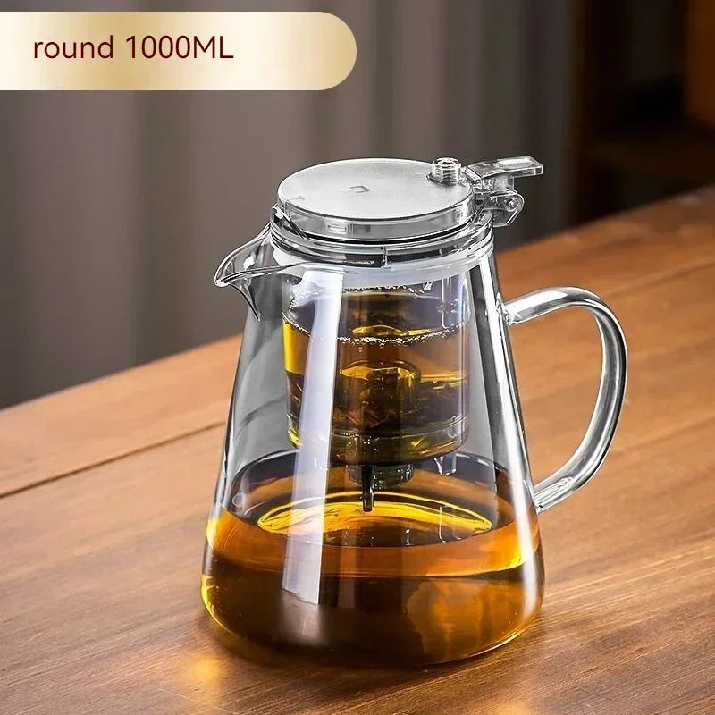 High Borosilicate Glass Tea Pot with One Touch Tea Separation Filter 1000ml