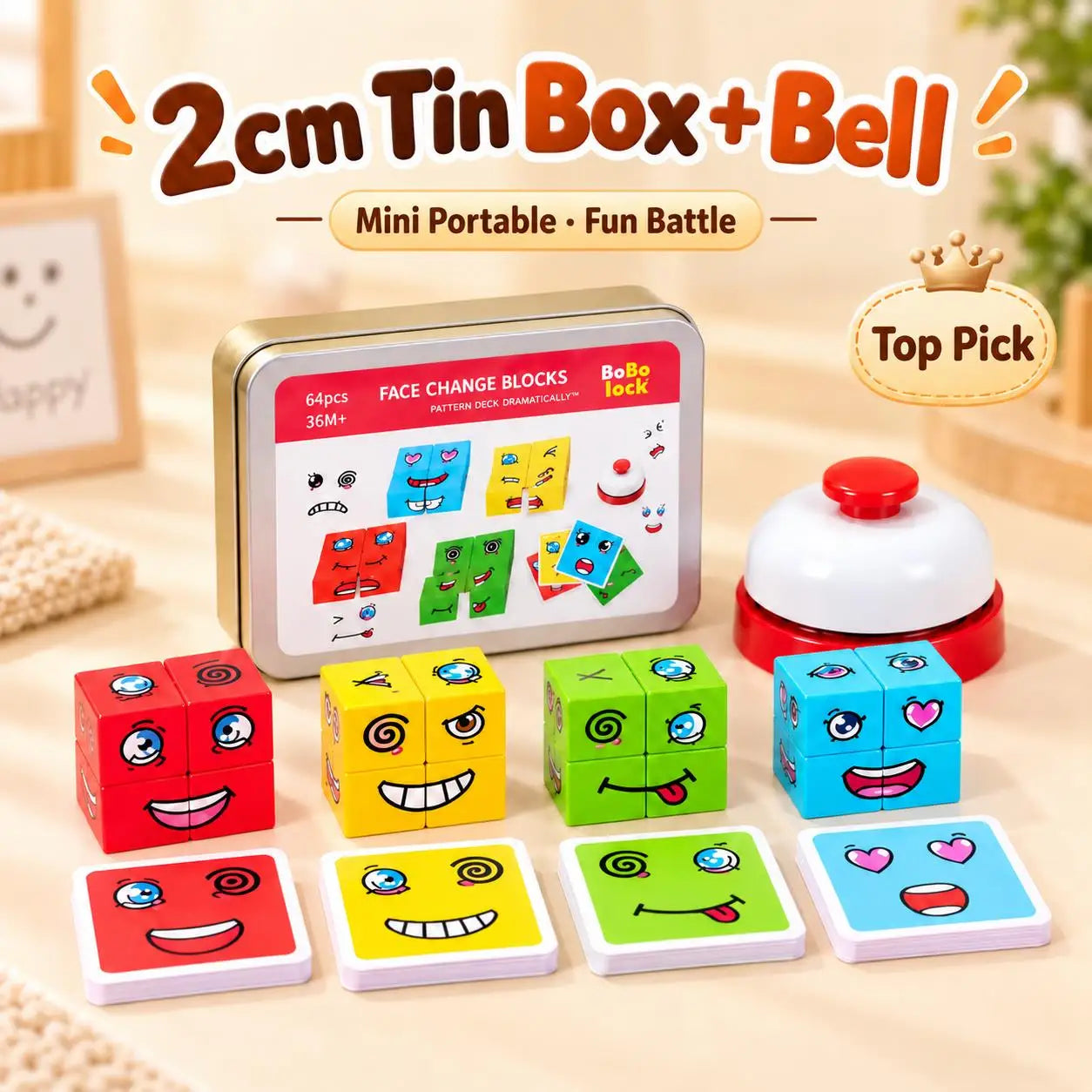 Wooden Facial Expression Matching Cube Puzzle