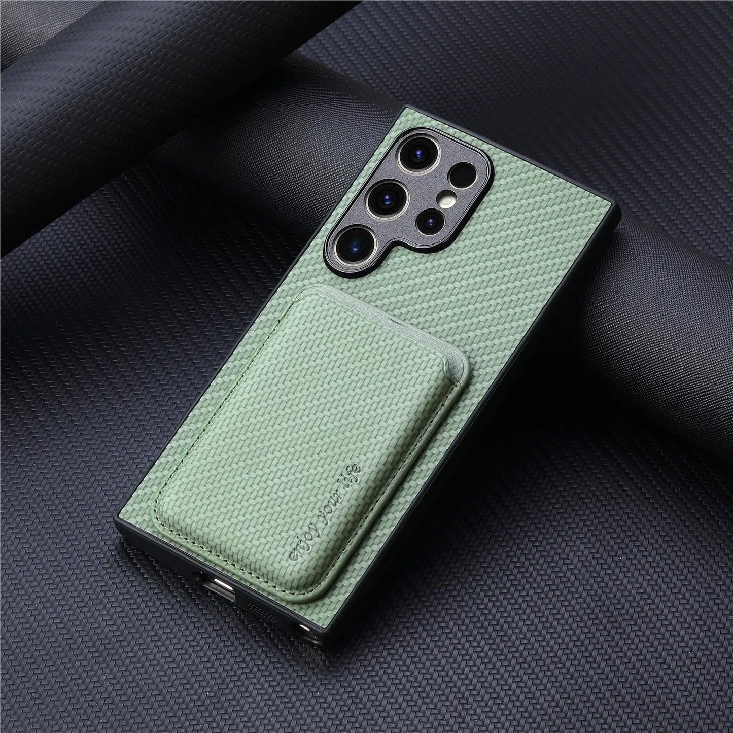 Carbon Fiber Style MagSafe PU Leather Case for Samsung Galaxy S26 / S25 / S24 / S23 Magnetic Card Holder Cover