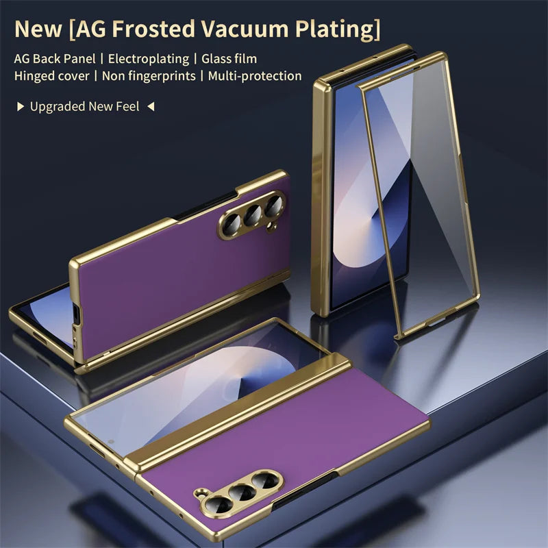 Plating Hard Shell Hinge Protection Phone Case for Samsung Galaxy Z Fold 6 5 4 3 5G Full Package Steel Film Protective Cove