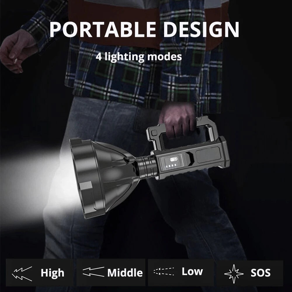 High Power Rechargeable Spotlight 3800 Lumens Ultra Long Range LED Searchlight Camping Lantern
